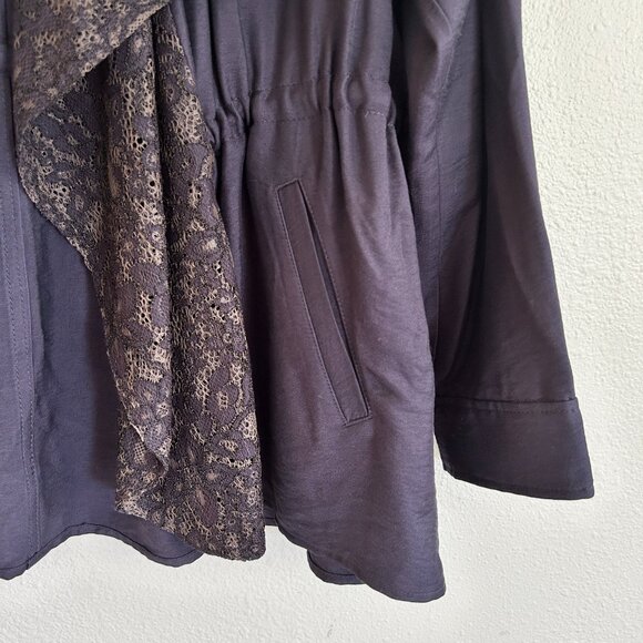 Logo Lori Goldstein Jacket 16 Blue Lace Open Front Flowy Waist Cinch - Picture 4 of 11